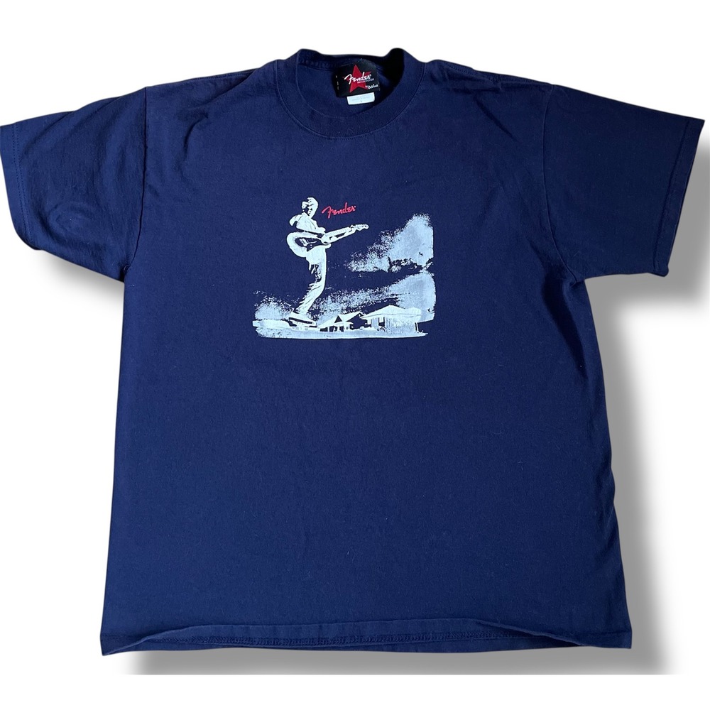 Fender The Collection by DaVinci T Shirt Mens Large Blue Rock Guitar Graphic Tee